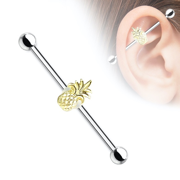 Jewelry - Gold Pineapple Industrial Barbell